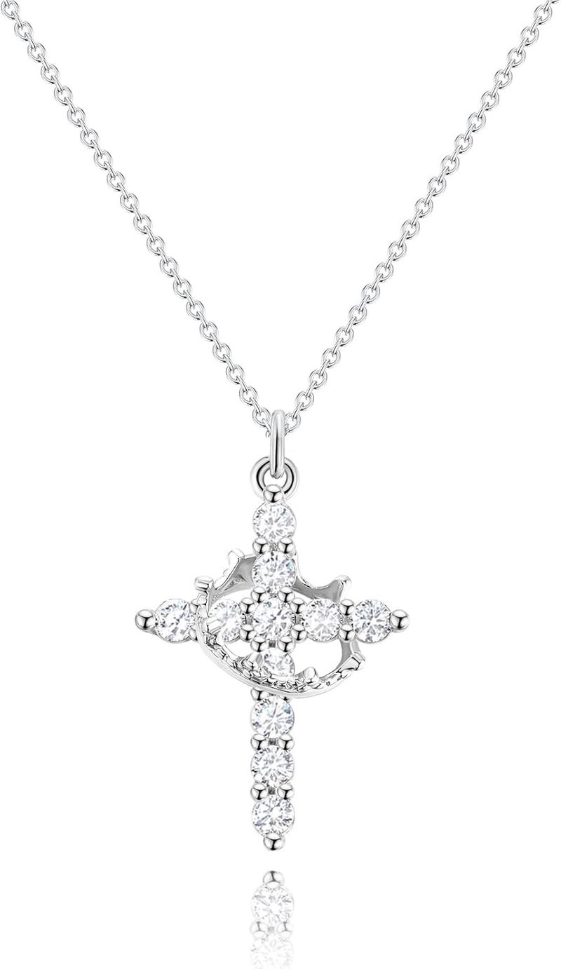 Robaice Upgraded Crown Cross Necklace for Women, 14K Gold Plated Crown Cross Pendant Necklace, Non-Tarnish Faith Jewelry for Women, Christian Religious Gifts for Her - Image 1